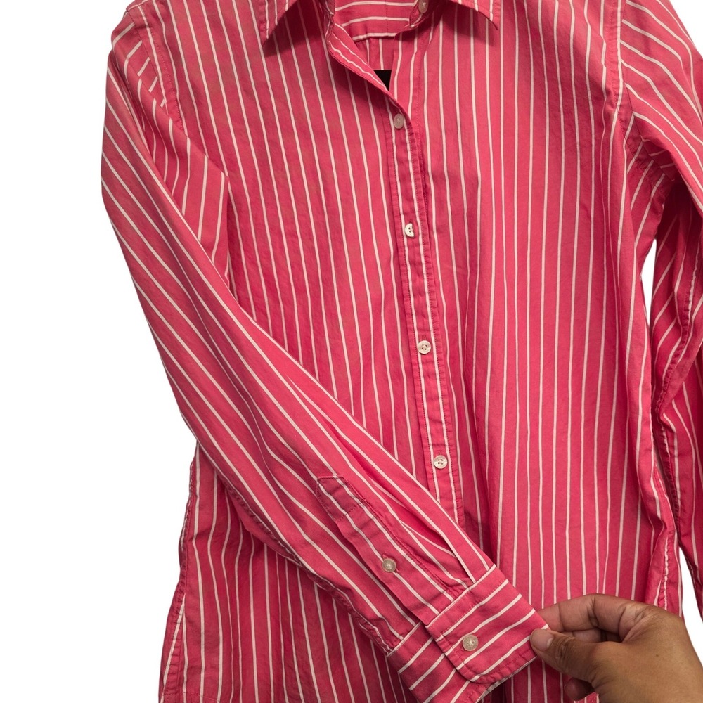 Chaps Pink White Stripe Button Up Shirt Women's S Cotton Preppy Coastal Classic - Picture 6 of 7